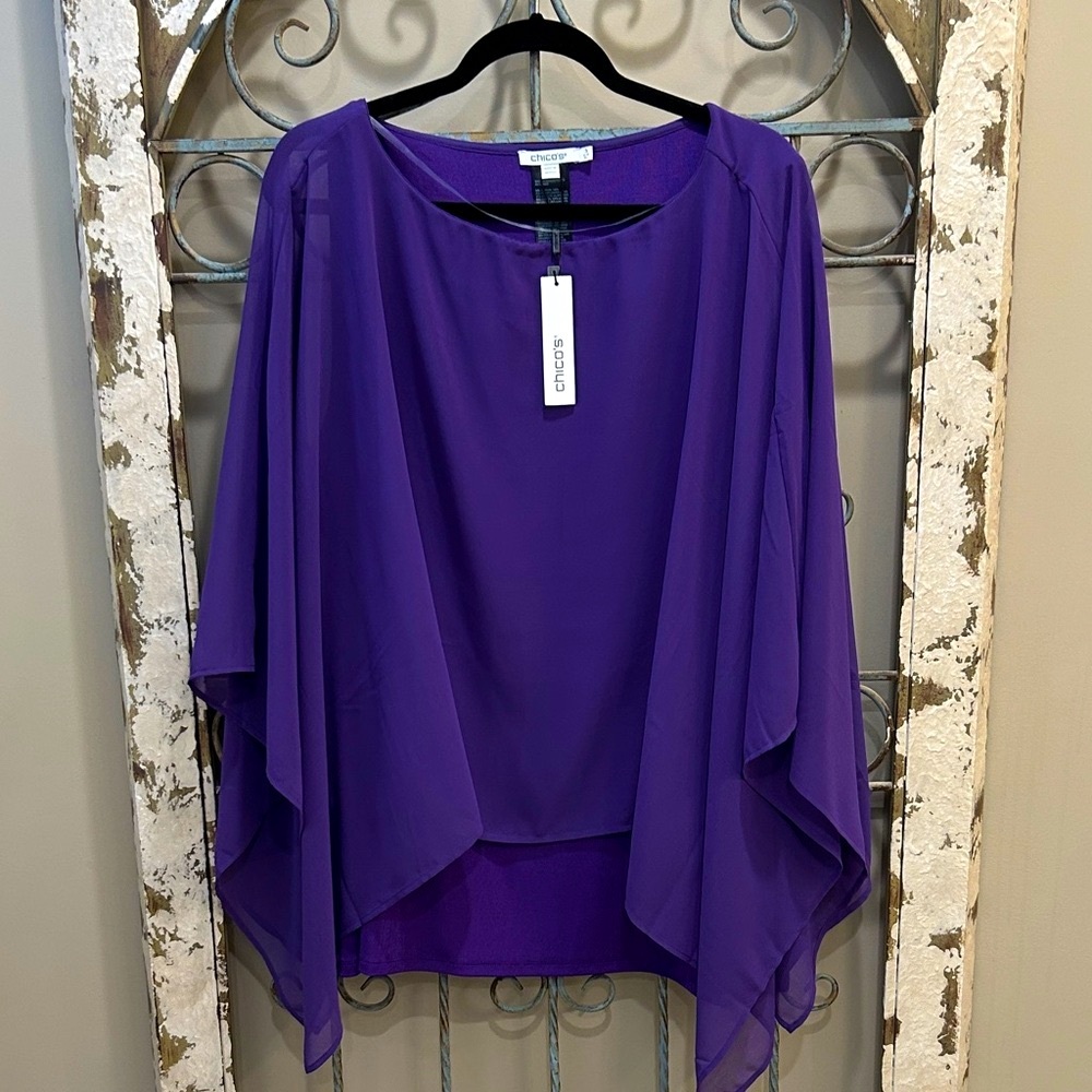 Chico's Travelers 3/4 Sleeve Top Midnight Orchid Size 3 (XL) NWT